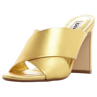 Dune Martey Block Heeled Mule Sandals, Gold Metallic - flipped