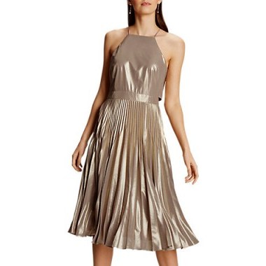 Karen Millen Metallic Pleated Dress, Gold - flipped