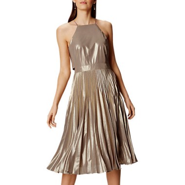Karen Millen Metallic Pleated Dress, Gold