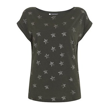 Mint Velvet Metallic Star T-Shirt, Khaki - flipped