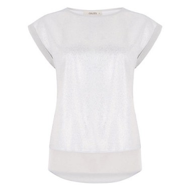 Oasis Metallic Cap Sleeve T-Shirt, Off White