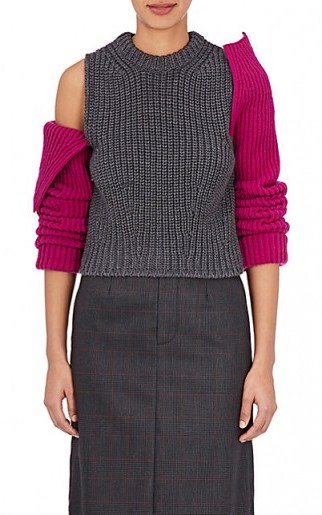 CALVIN KLEIN 205W39NYC Contrast-Sleeve Wool Sweater | cold shoulder sweaters - flipped