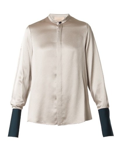 ROKSANDA Carone silk and wool-blend shirt ~ luxe silver blouses - flipped