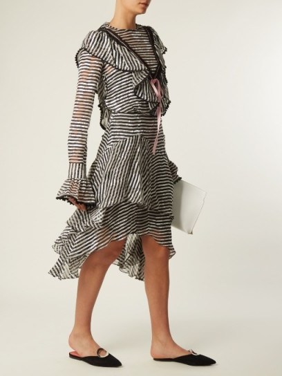 PREEN BY THORNTON BREGAZZI Corin ruffle-trimmed striped silk-devoré dress – ruffled dresses - flipped