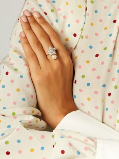 MIU MIU Crystal-star sterling-silver ring | faux pearl rings - flipped