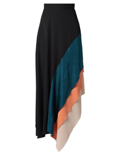 ROKSANDA Delma contrast-panel fluted georgette skirt ~ asymmetric hem skirts - flipped