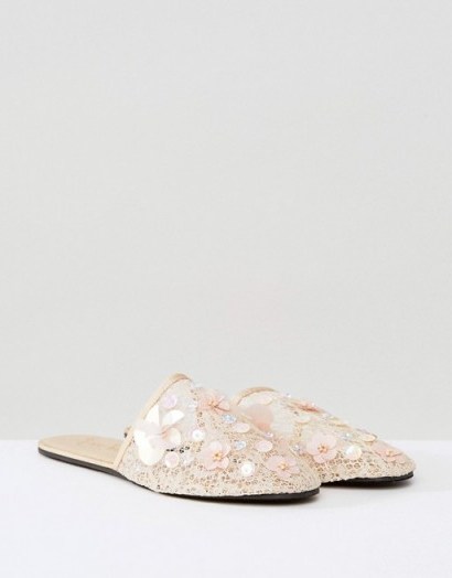Free People Allure Embellished Sandal – floral nude summer flats – crochet-lace slip on shoes - flipped