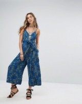 Free People Hot Tropics Jumpsuit | blue strappy plunge front playsuits