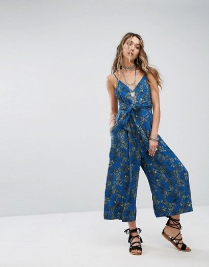 Free People Hot Tropics Jumpsuit | blue strappy plunge front playsuits - flipped