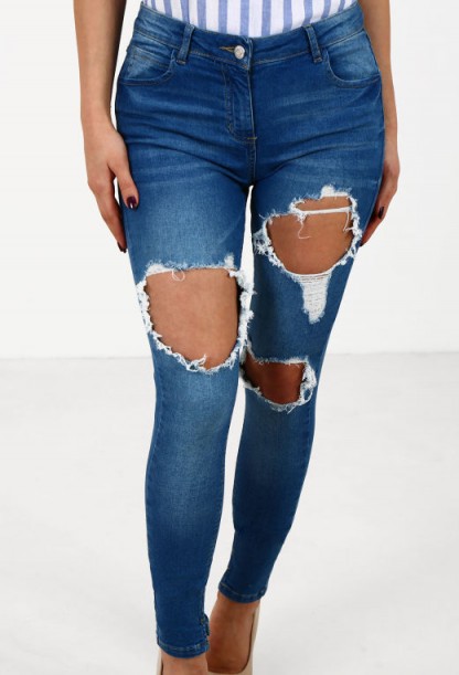 Pink Boutique Front Row Indigo Distressed Skinny Jeans