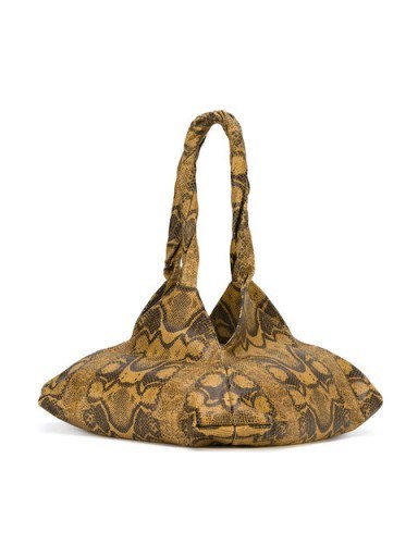 Heidi Klum brown snakeskin look shoulder bag, python print Pyramid bag by GIVENCHY, out in New York, 27 June 2017. Celebrity accessories | star style handbags - flipped