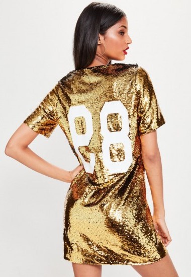 missguided gold oversized sequin 89 print dress - flipped