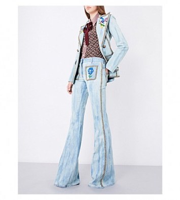 GUCCI Embroidered stud-embellished flared mid-rise jeans - flipped