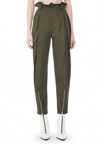 ALEXANDER WANG HIGH WAISTED ARMY PANTS WITH BALLCHAIN | dark green paperbag trousers - flipped