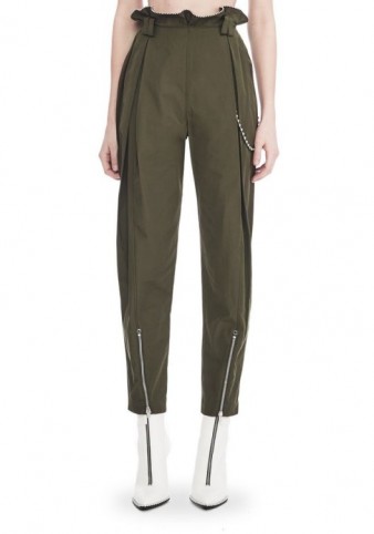 ALEXANDER WANG HIGH WAISTED ARMY PANTS WITH BALLCHAIN | dark green paperbag trousers