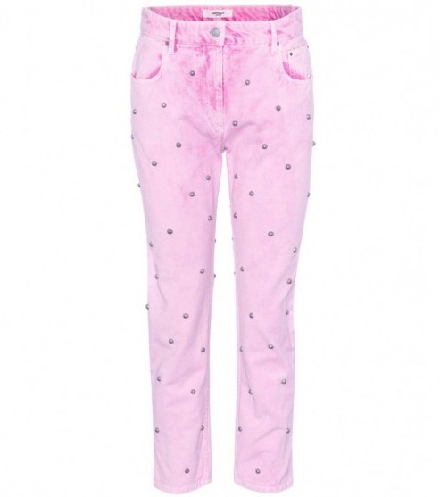 ISABEL MARANT, ÉTOILE Fliffa light pink studded high-waisted jeans - flipped