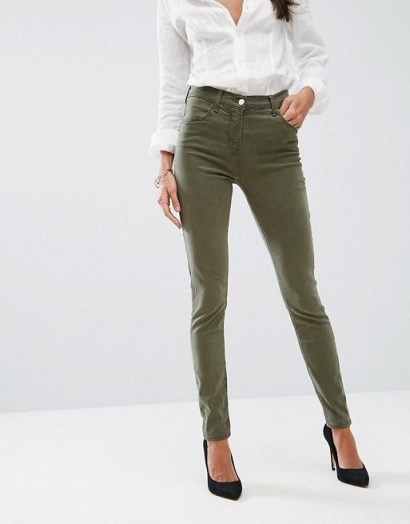 J Brand Maria High Rise Skinny Jean | green denim jeans - flipped