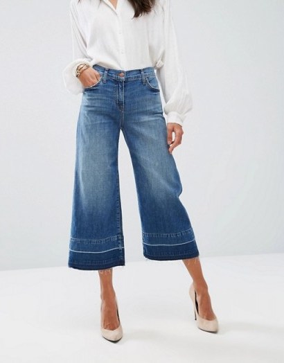 J Brand Mid Rise Wide Leg Crop with Raw Hem | cropped blue denim jeans - flipped