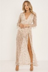 In The Style JEZZICA GOLD TASSEL SEQUIN PLUNGE FRONT MAXI DRESS