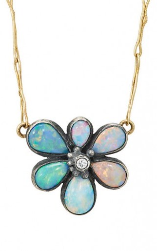 JUDY GEIB Mixed-Gemstone Floral Pendant Necklace | opal flower necklaces - flipped