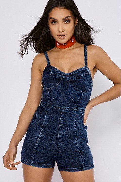 In The Style KANDIA MID WASH DENIM PLAYSUIT - flipped