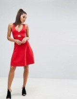 Kendall + Kylie Pointelle Open Back Dress | red plunge front cut out dresses