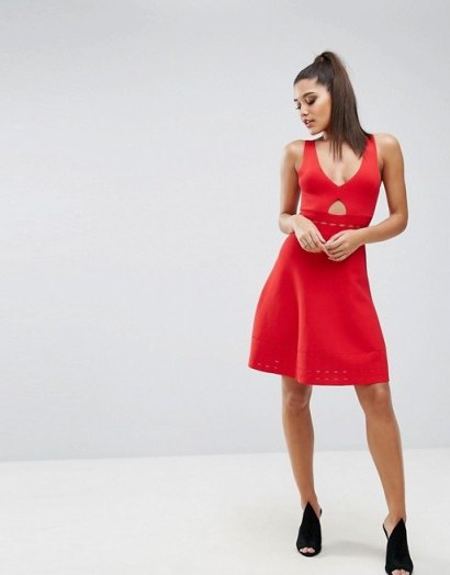 Kendall + Kylie Pointelle Open Back Dress | red plunge front cut out dresses - flipped