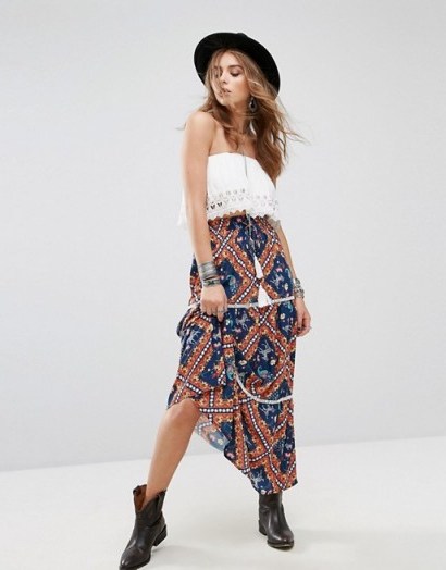 Kiss The Sky Festival Maxi Skirt With Tassel Ties In Tiger Tile Print – long summer skirts - flipped