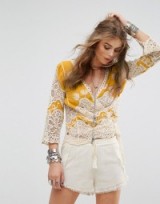 Kiss The Sky Festival Wrap Front Top With Embroidery And Crochet Inserts | yellow boho tops