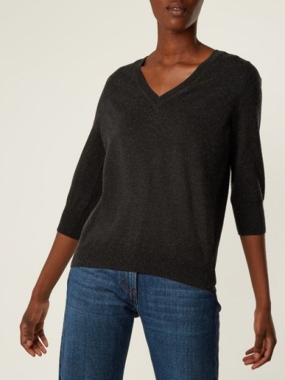 ISABEL MARANT ÉTOILE Kizzy cotton and wool-blend sweater – chic dark grey V-neck sweaters - flipped