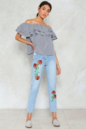 Nasty Gal Life Rose On Embroidered Jeans - flipped
