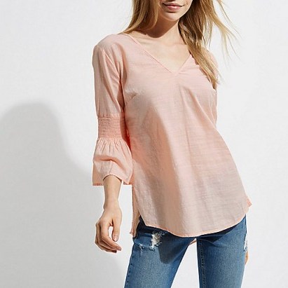River Island Light pink shirred bell sleeve top - flipped