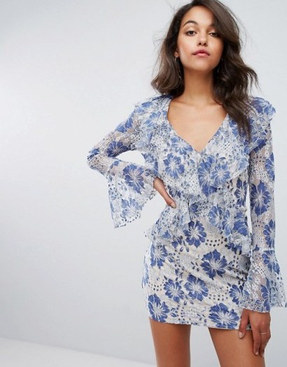 Missguided Lace Ruffle Plunge Dress - flipped