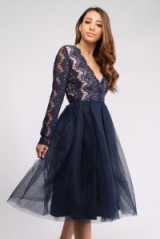 Rare Navy Long Sleeve Lace Tutu Dress ~ blue fit and flare party dresses