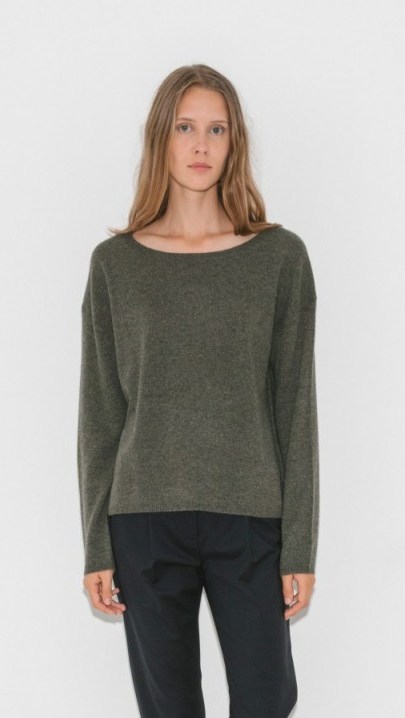Nili Lotan Rylie Cashmere Sweater – chic army green sweaters - flipped