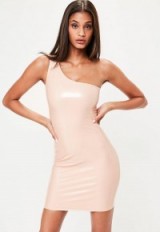 missguided nude one shoulder vinyl dress – shiny party dresses