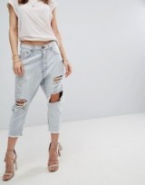 One Teaspoon Kingpins Low Waist Drop Crotch Straight Leg Jean with Rips in Hamptons. Faded blue cropped jeans | ripped denim | distressed | destroyed