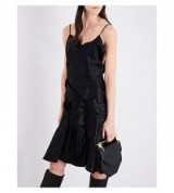 OTTOLINGER Shrink silk-satin slip dress black. LBD | creased effect cami dresses