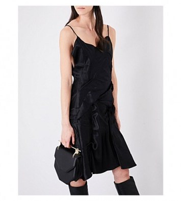 OTTOLINGER Shrink silk-satin slip dress black. LBD | creased effect cami dresses - flipped