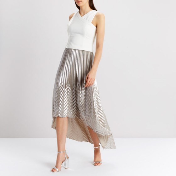 COAST Paige Pleat Maxi Skirt ~ silver metallic asymmetric skirts - flipped