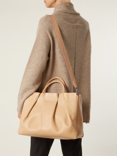 THE ROW Peggy pleated leather shoulder bag – nude beige bags - flipped
