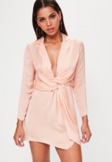 Missguided petite pink satin wrap plunge neck dress ~ plunge front party dresses ~ evening fashion