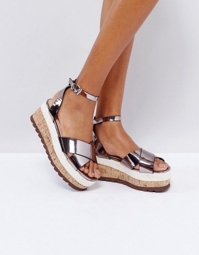 Pimkie Espadrille Platform Sandal – silver metallic platforms – summer sandals - flipped