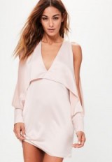 missguided pink cold shoulder split sleeve shift dress