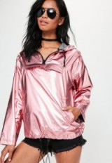 Missguided pink metallic hooded festival rain mac jacket ~ shiny festival jackets ~ modern macs