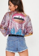 missguided – pink ombre sequin cropped jacket