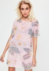 Missguided pink oversized floral print mesh t-shirt dress ~ casual sheer dresses ~ affordable fashion