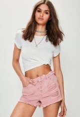 Missguided pink sinner high waisted ripped denim shorts