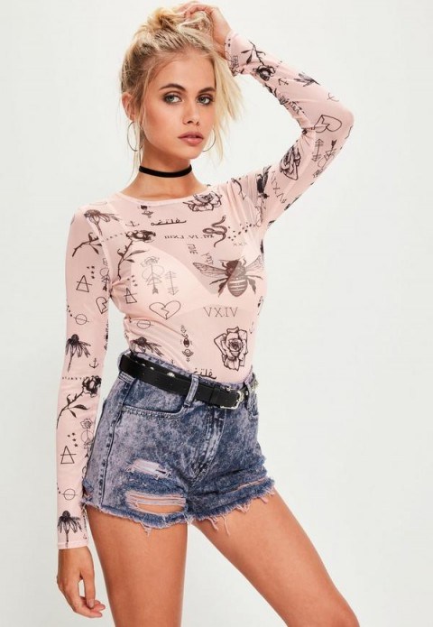 missguided pink tattoo mesh bodysuit - flipped