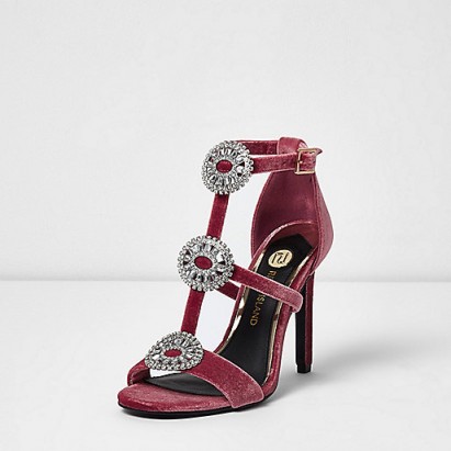River Island Pink velvet diamante caged sandals ~ luxe style high heels